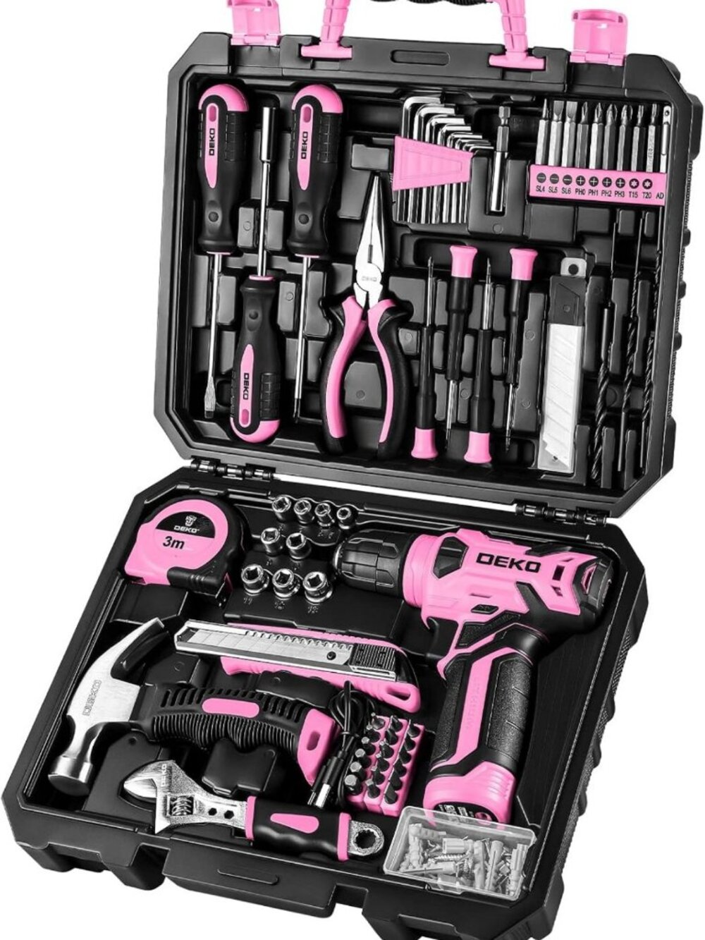 8V Pink Cordless Drill Set - 126 pcs Home Tool Kit for Women, DIY & Repair